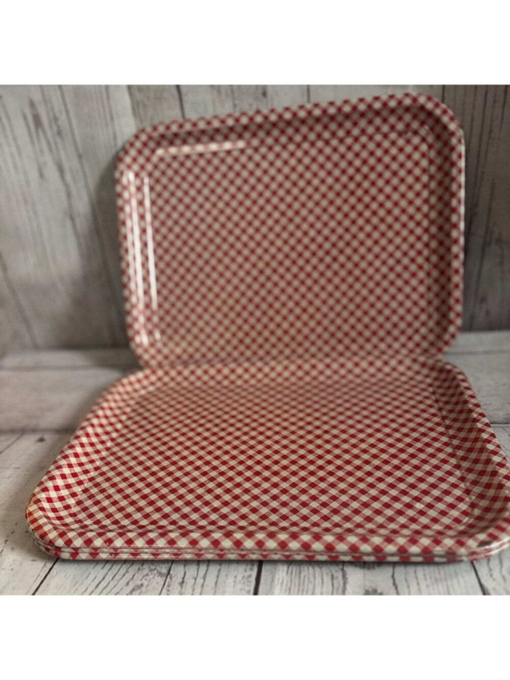 Vintage Red Gingham (Set of Four) Metal Serving Trays 13.75 x 10.5